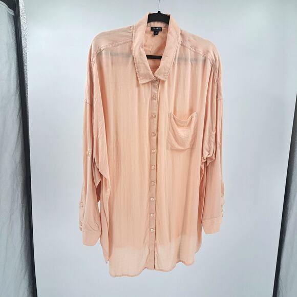 Torrid Shirt Plus 3X Linen Drop Shoulder Button Front Roll Tab Sleeve Pale Blush - Picture 4 of 10